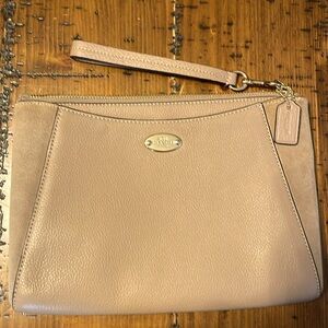 Tan leather and suede COACH Morgan wristlet in excellent condition.